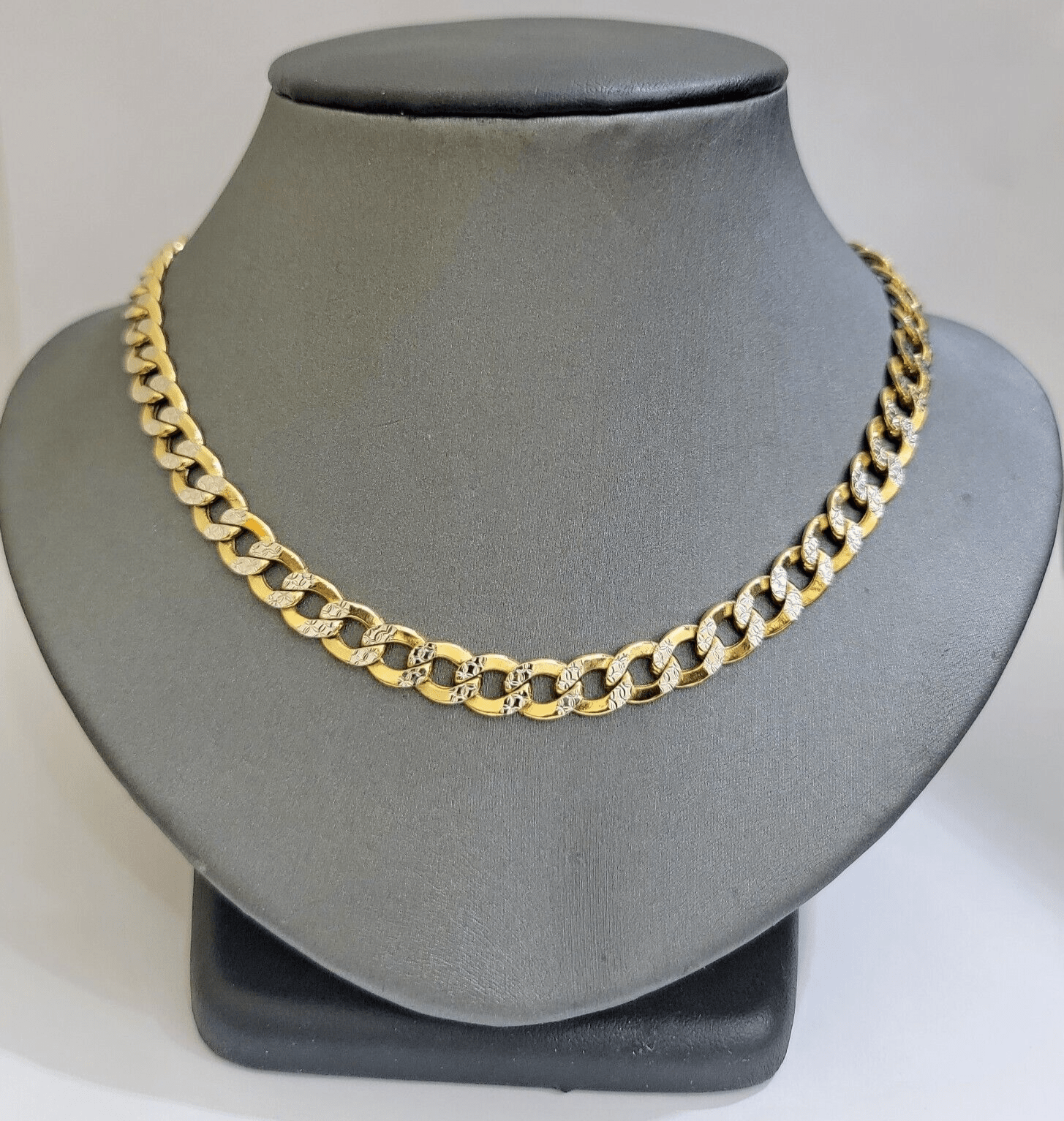 Real 10k Yellow Gold Chain Curb Link Necklace 8mm 24 Inch Diamond Cut Two - tone - GoldenlinQ