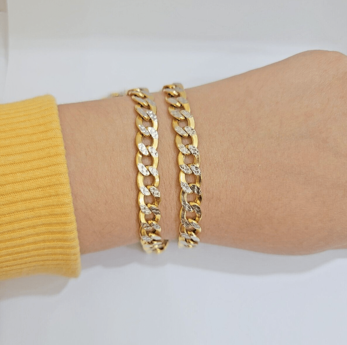 Real 10k Yellow Gold Chain Curb Link Necklace 8mm 28 Inch Diamond Cut Two - tone - GoldenlinQ