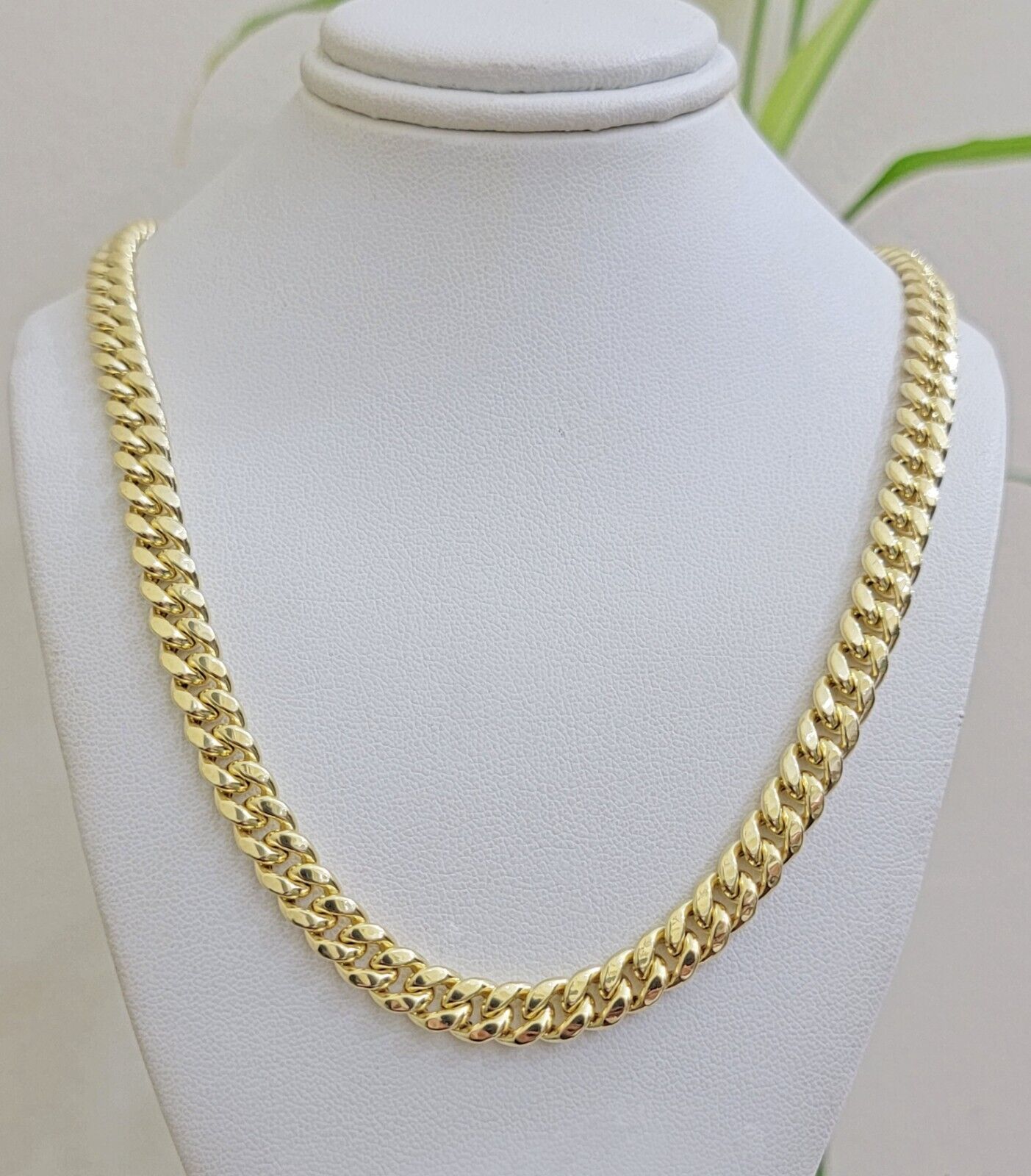 Real 10k Yellow Gold Chain Necklace 7mm Miami Cuban Link 20 inch Men Women 10KT - GoldenlinQ