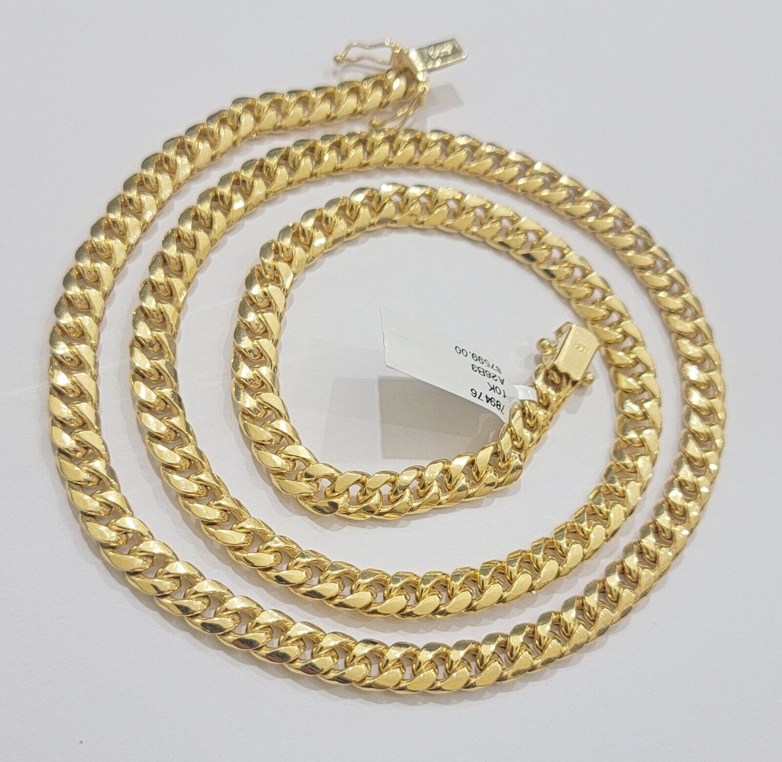 Real 10k Yellow Gold Chain necklace Miami Cuban Link 7mm 20" 22" 24 Inch 10KT - GoldenlinQ
