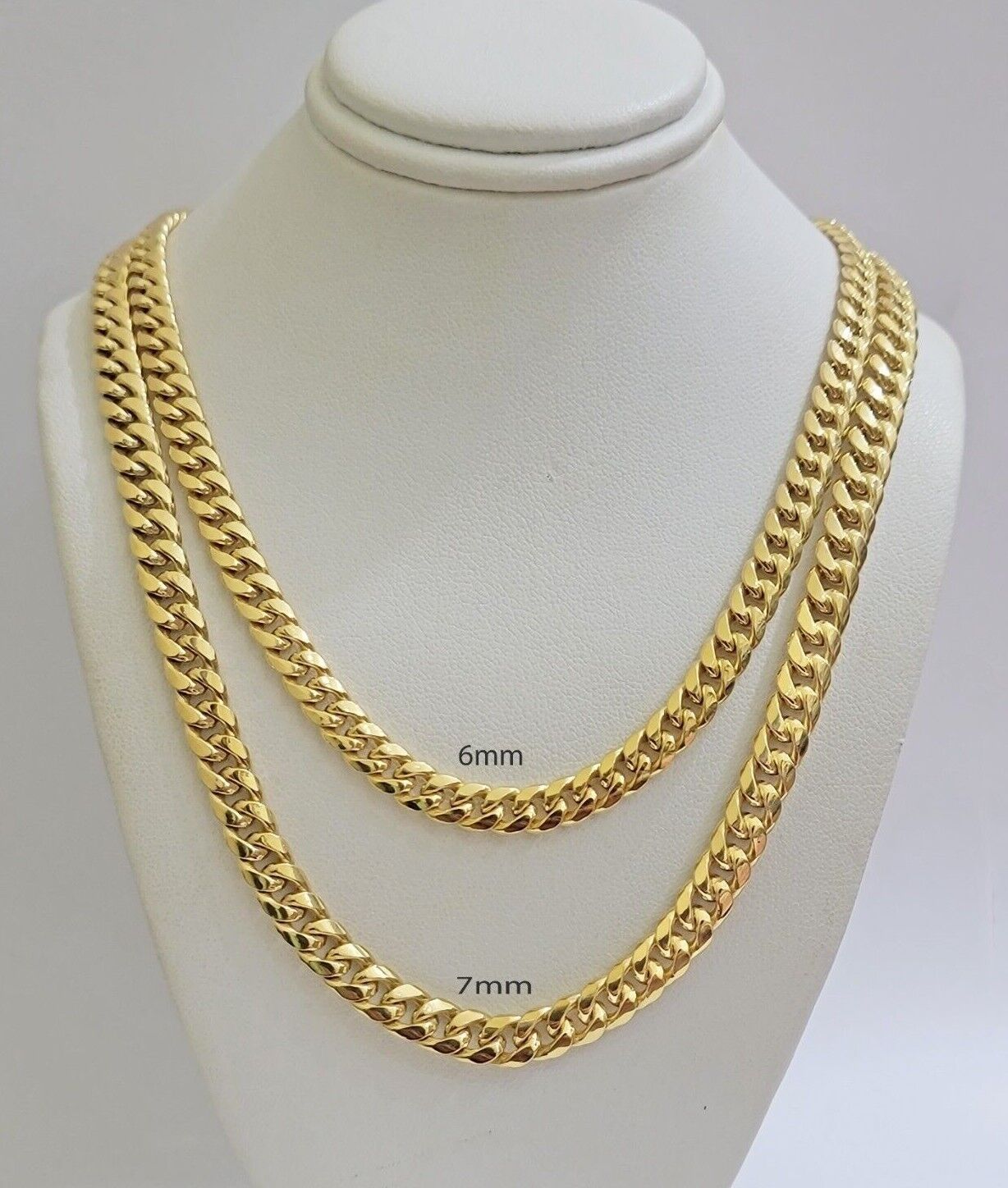 Real 10k Yellow Gold Chain necklace Miami Cuban Link 7mm 20" 22" 24 Inch 10KT - GoldenlinQ
