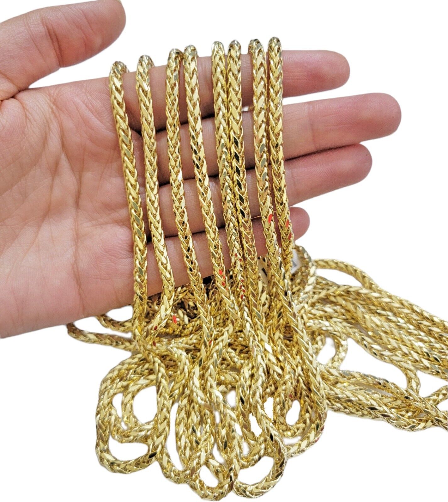 Real 10K Yellow Gold Chain Necklace Wheat Palm Spiga 16" - 30 Inch Hollow 4mm - GoldenlinQ