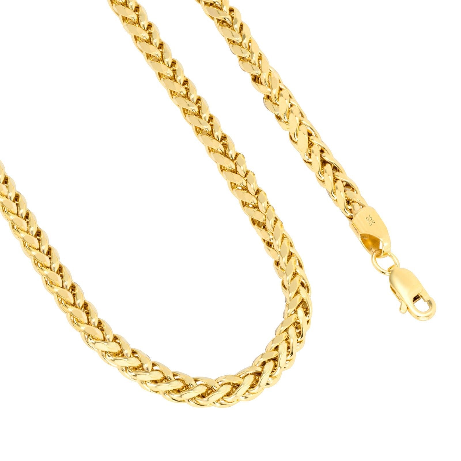 Real 10K Yellow Gold Chain Necklace Wheat Palm Spiga 16" - 30 Inch Hollow 4mm - GoldenlinQ