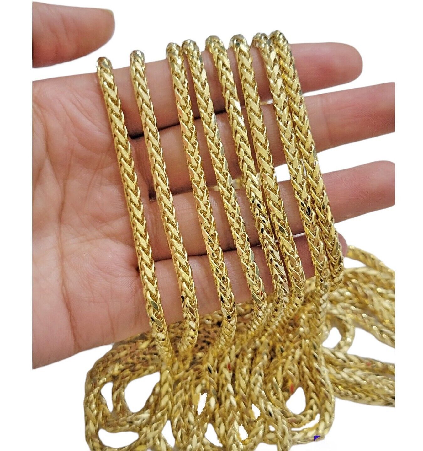 Real 10K Yellow Gold Chain Necklace Wheat Palm Spiga 16" - 30 Inch Hollow 4mm - GoldenlinQ
