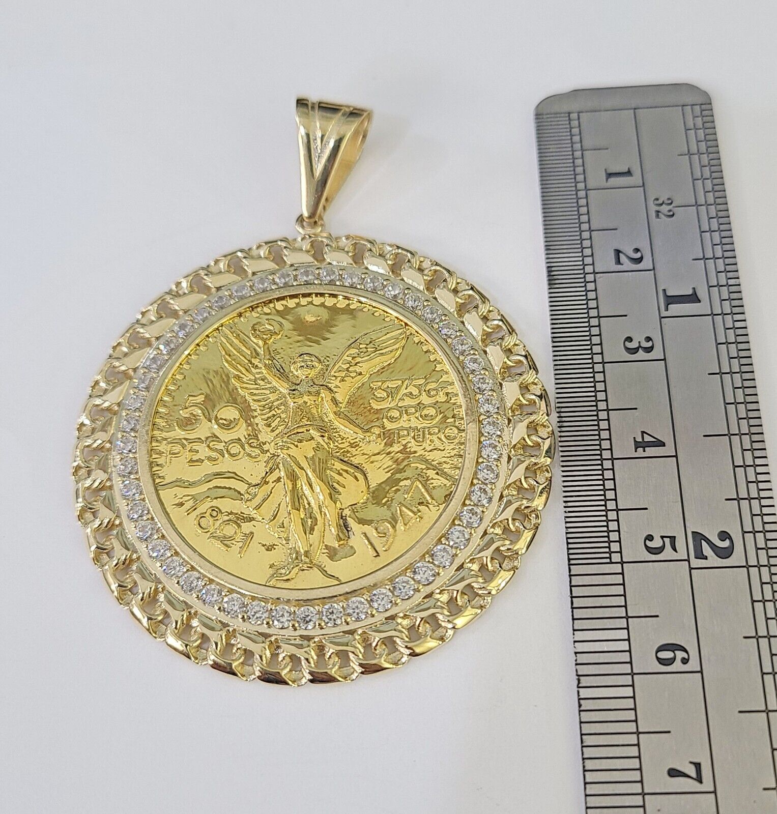 REAL 10k Yellow Gold Charm Centenario Style Coin in Bezel 50 Pesos 1947 For Men - GoldenlinQ