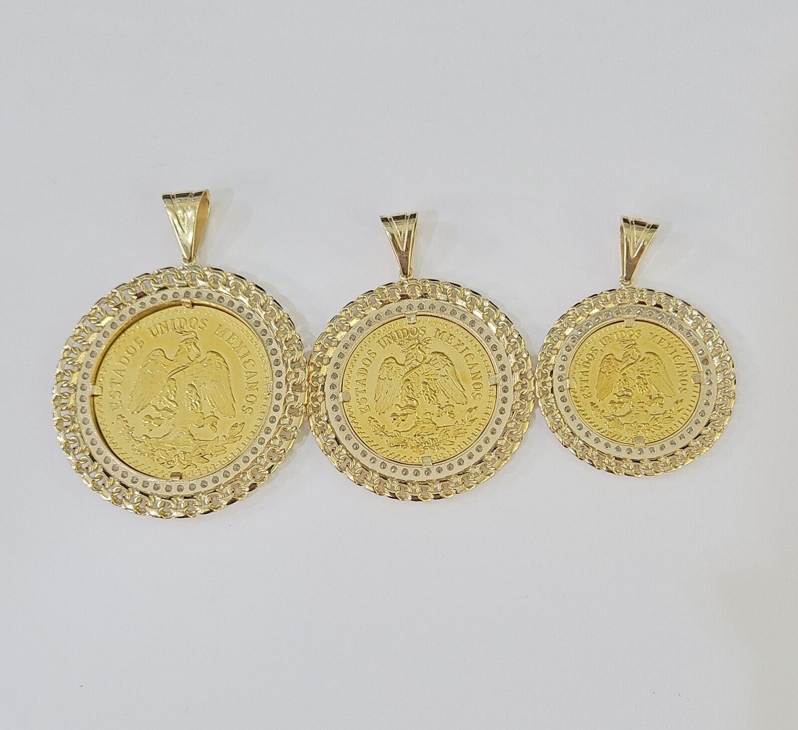 REAL 10k Yellow Gold Charm Centenario Style Coin in Bezel 50 Pesos 1947 For Men - GoldenlinQ