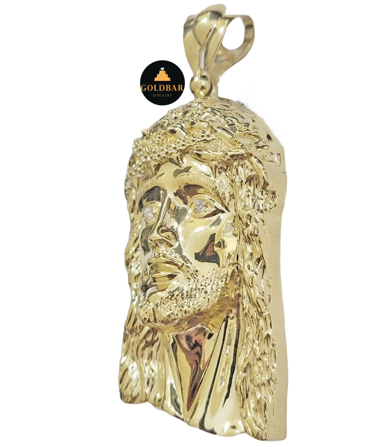 Real 10k Yellow Gold Charm Mens Pendant Jesus Face Head 3" Inch For Chain, 10KT - GoldenlinQ