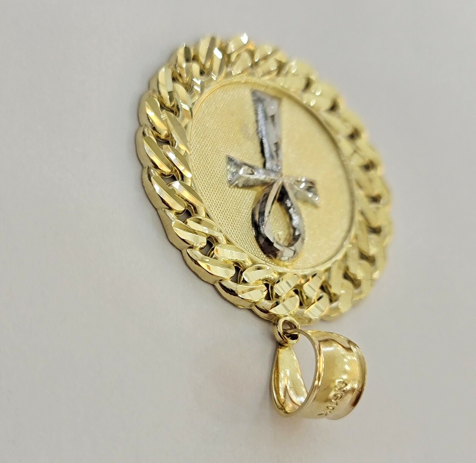 Real 10k Yellow Gold Charm Pendant Ankh Cuban Link Style Medallion Round 10kt - GoldenlinQ