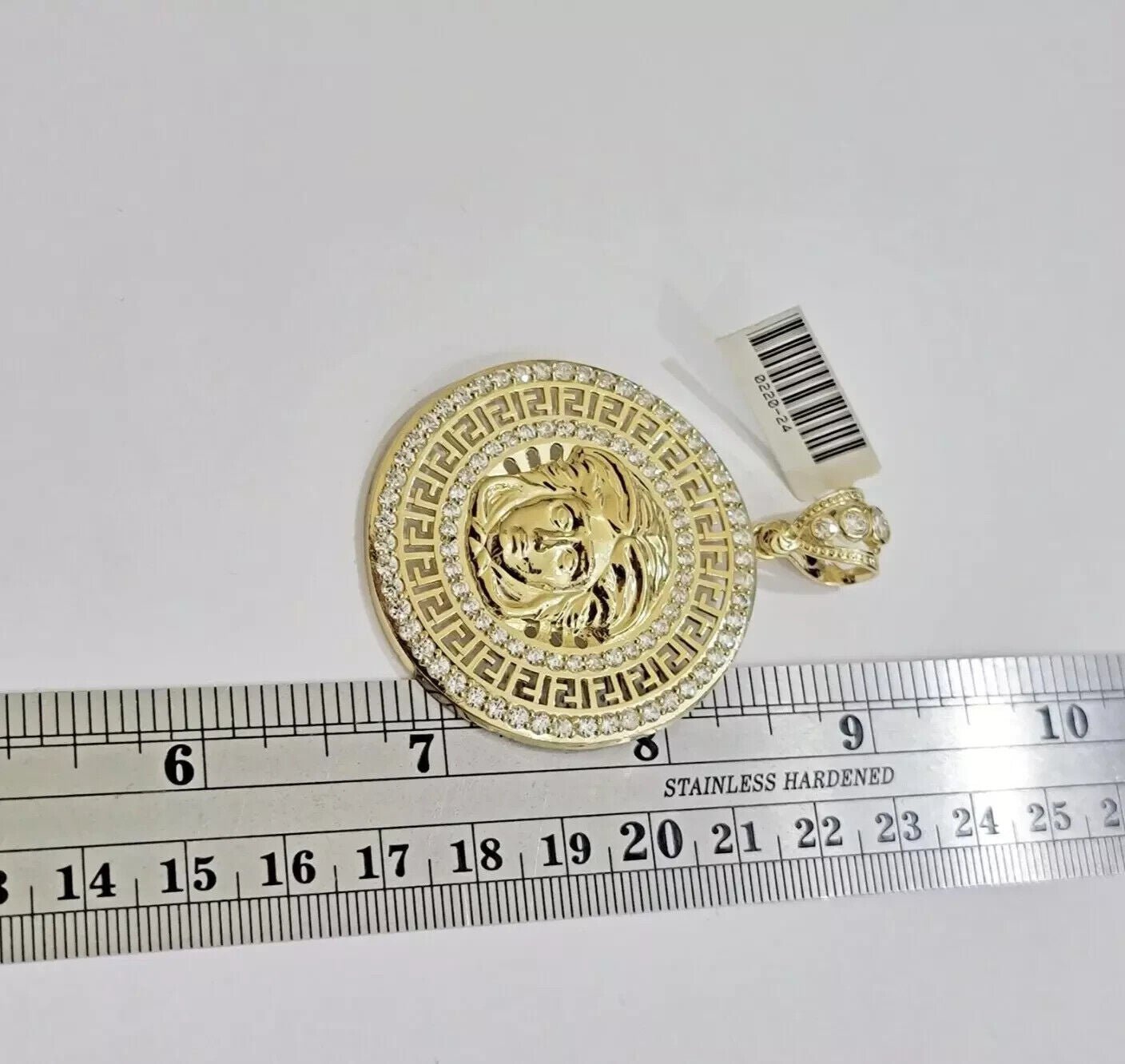 Real 10k Yellow Gold Charm Pendant Circular Round Head With Stones Unique Design - GoldenlinQ