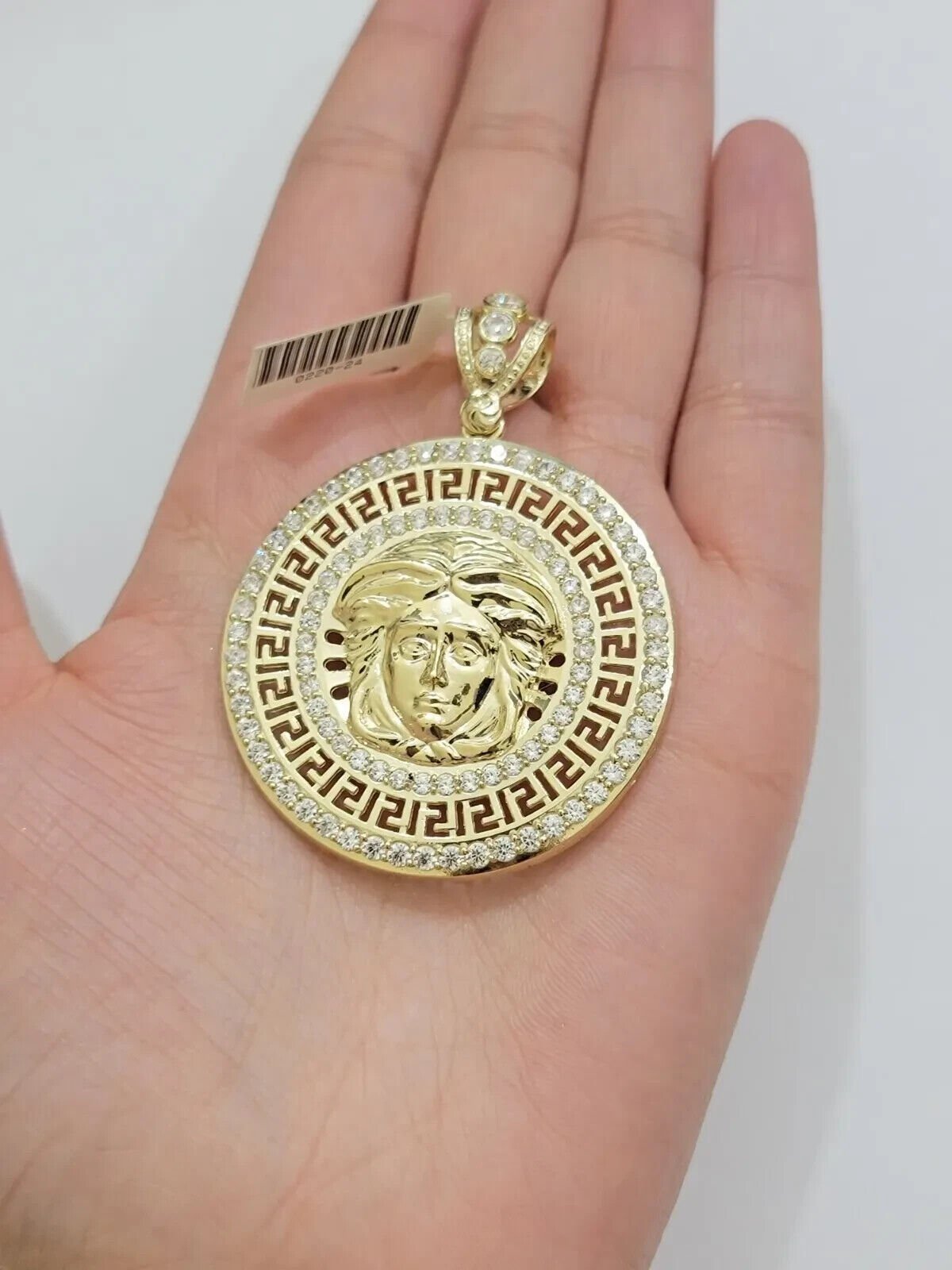 Real 10k Yellow Gold Charm Pendant Circular Round Head With Stones Unique Design - GoldenlinQ