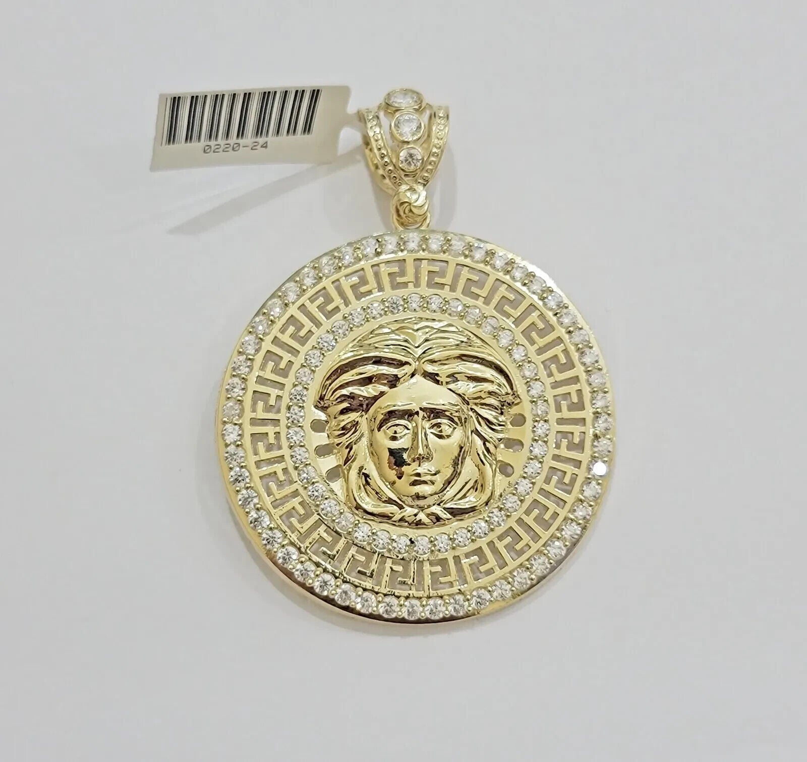 Real 10k Yellow Gold Charm Pendant Circular Round Head With Stones Unique Design - GoldenlinQ