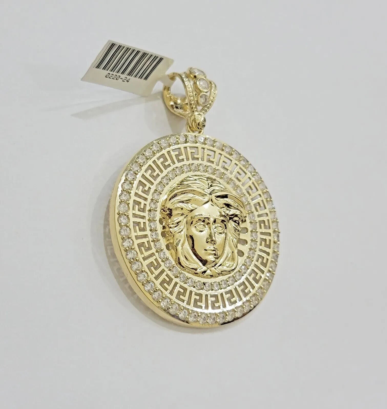 Real 10k Yellow Gold Charm Pendant Circular Round Head With Stones Unique Design - GoldenlinQ