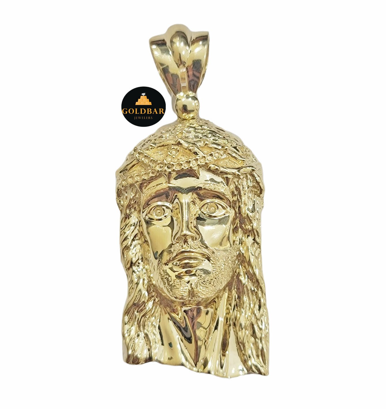 Real 10k Yellow Gold Charm Pendant Jesus Face Head 2.2" Inch For Chain, 10KT - GoldenlinQ