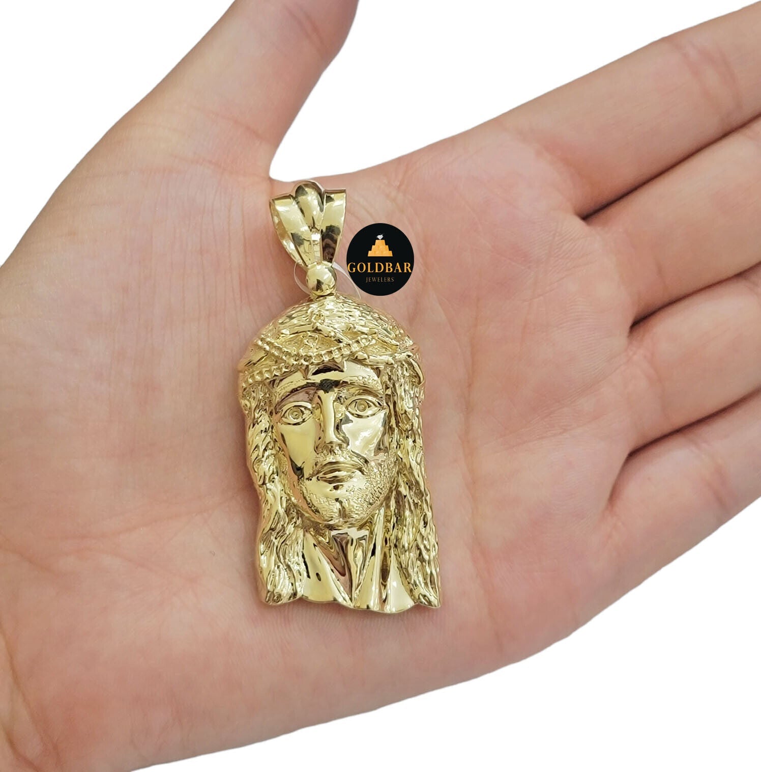 Real 10k Yellow Gold Charm Pendant Jesus Face Head 2.2" Inch For Chain, 10KT - GoldenlinQ