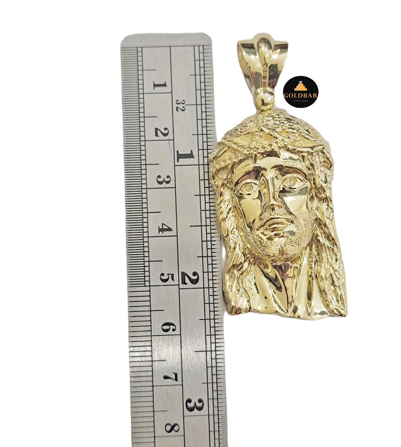 Real 10k Yellow Gold Charm Pendant Jesus Face Head 2.2" Inch For Chain, 10KT - GoldenlinQ
