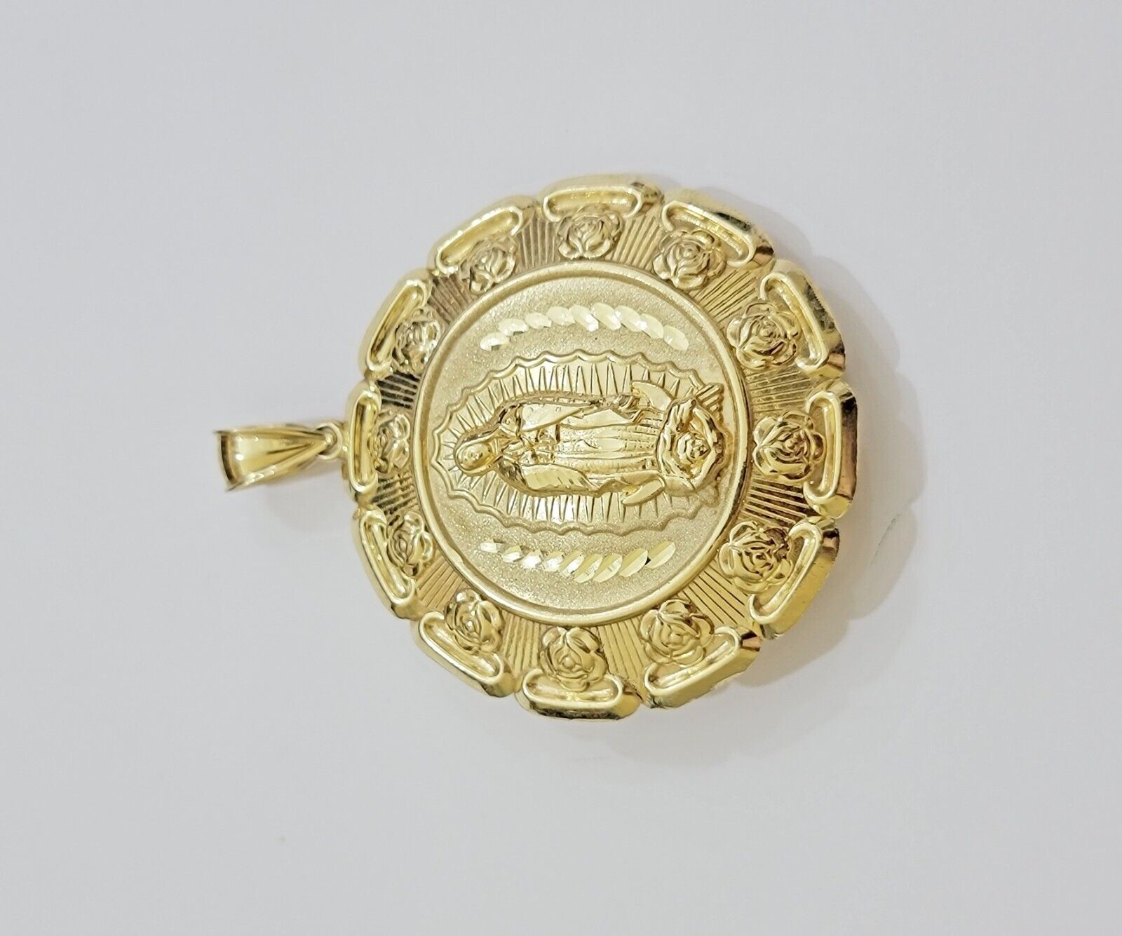 Real 10k Yellow Gold Charm Pendant Jesus Head Face & Virgin Mary 10KT For Men's - GoldenlinQ