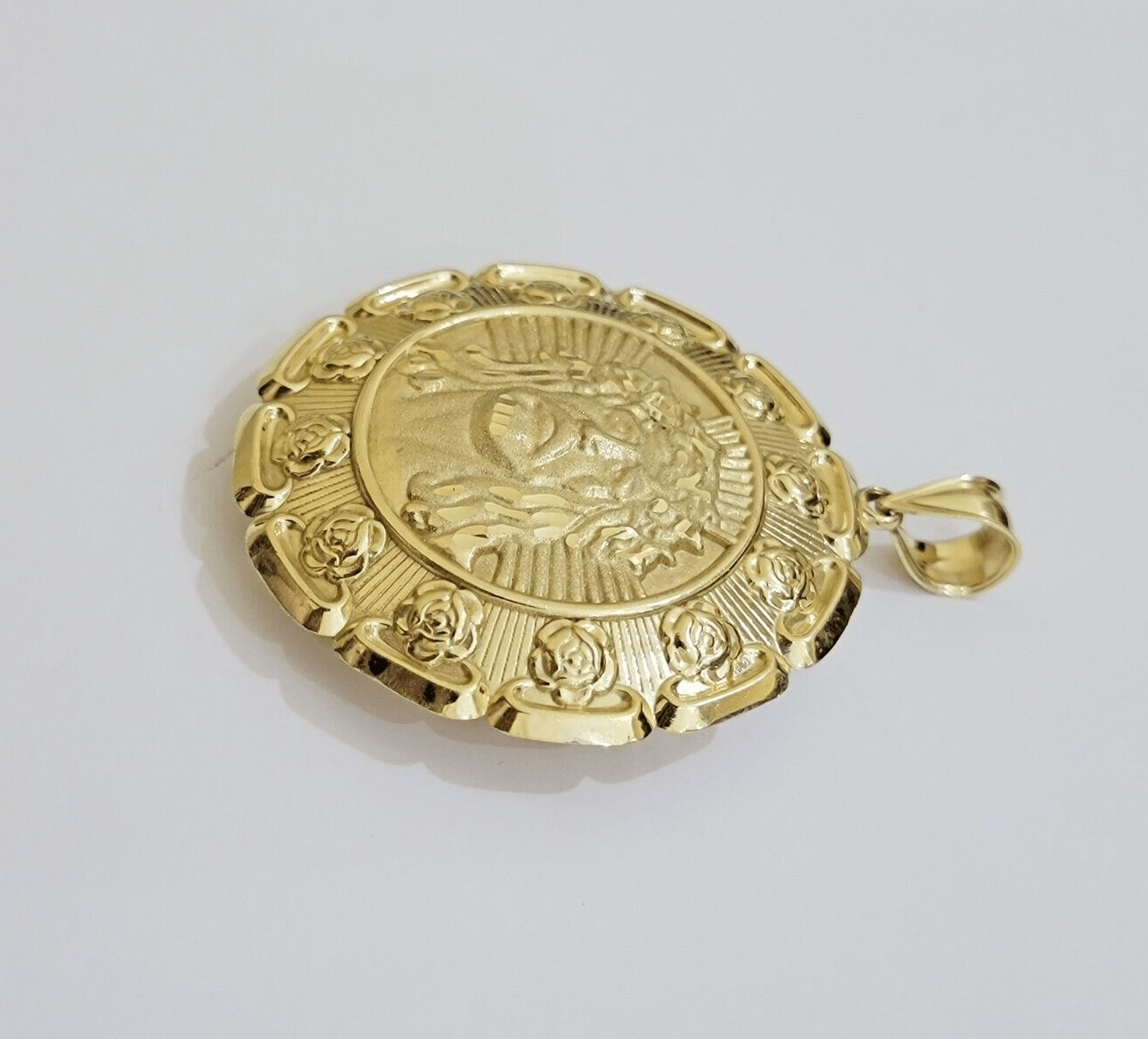 Real 10k Yellow Gold Charm Pendant Jesus Head Face & Virgin Mary 10KT For Men's - GoldenlinQ