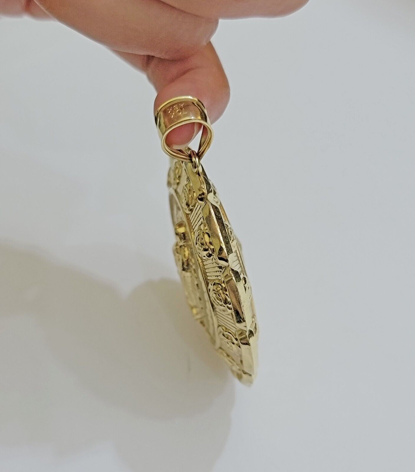 Real 10k Yellow Gold Charm Pendant Jesus Head Face & Virgin Mary 10KT For Men's - GoldenlinQ