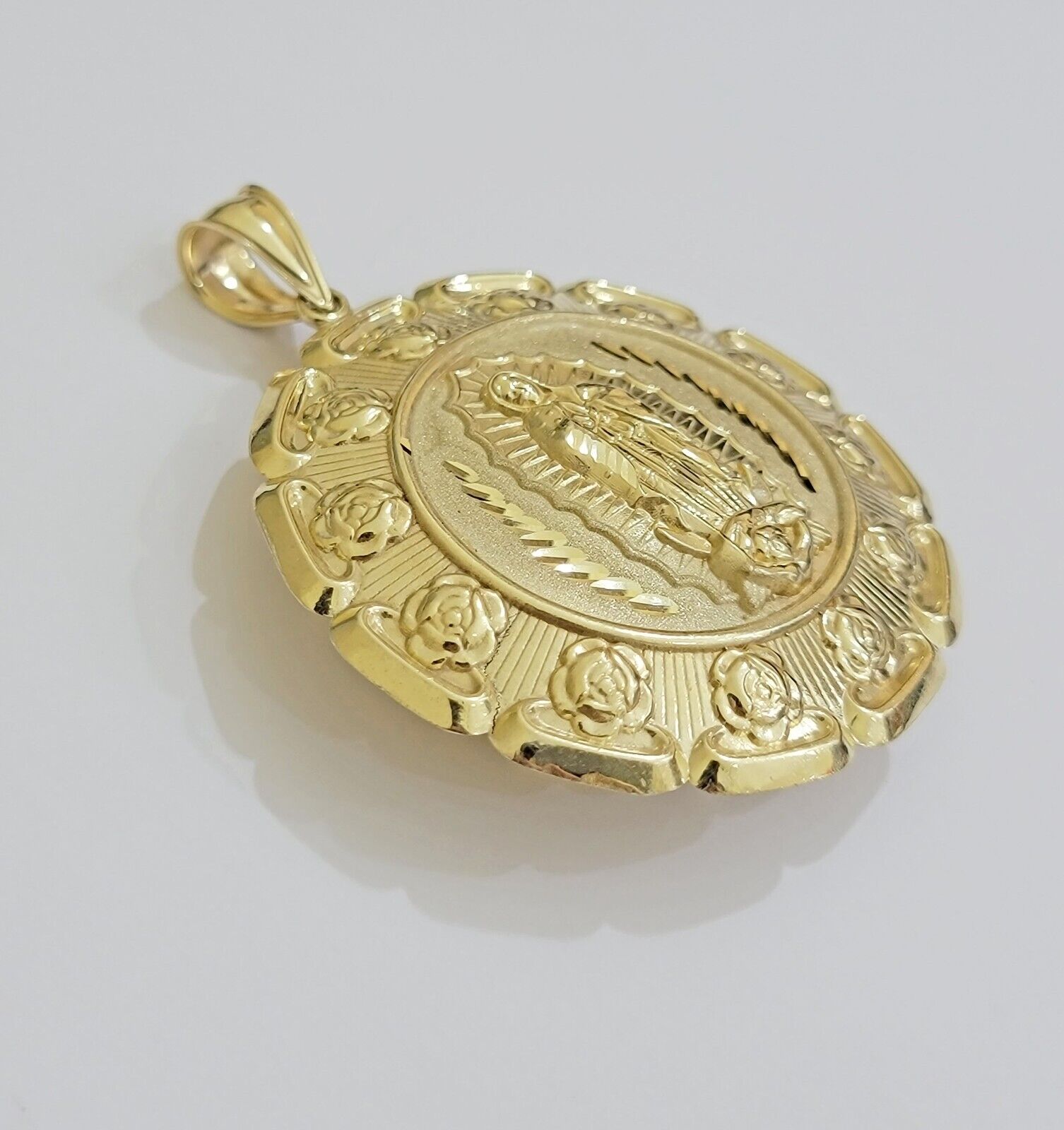 Real 10k Yellow Gold Charm Pendant Jesus Head Face & Virgin Mary 10KT For Men's - GoldenlinQ