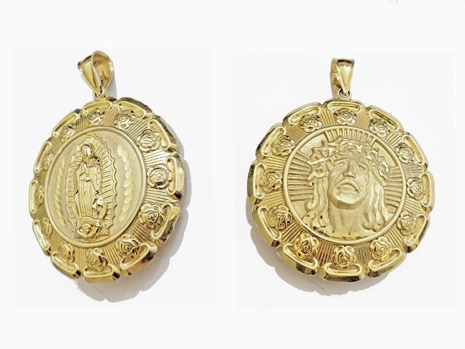 Real 10k Yellow Gold Charm Pendant Jesus Head Face & Virgin Mary 10KT For Men's - GoldenlinQ