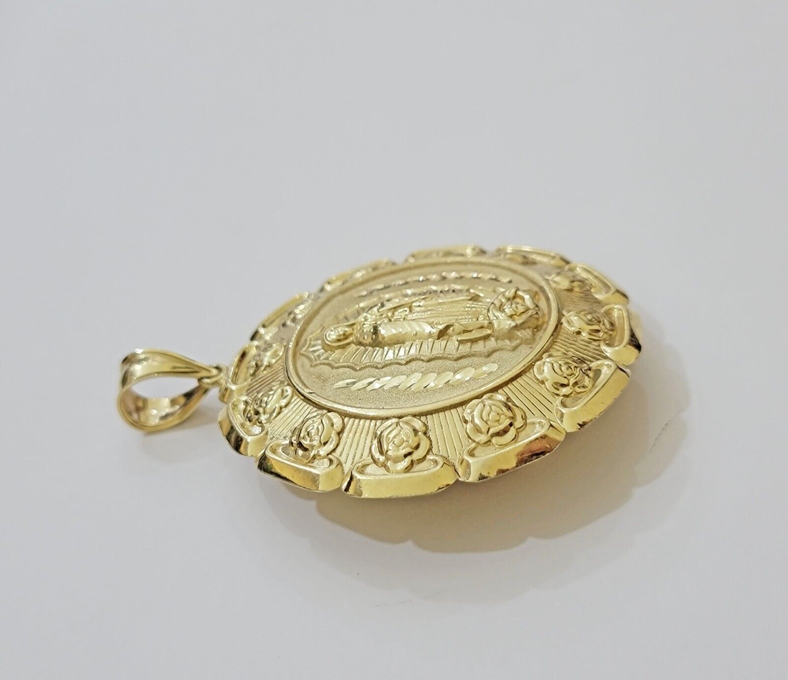 Real 10k Yellow Gold Charm Pendant Jesus Head Face & Virgin Mary 10KT For Men's - GoldenlinQ