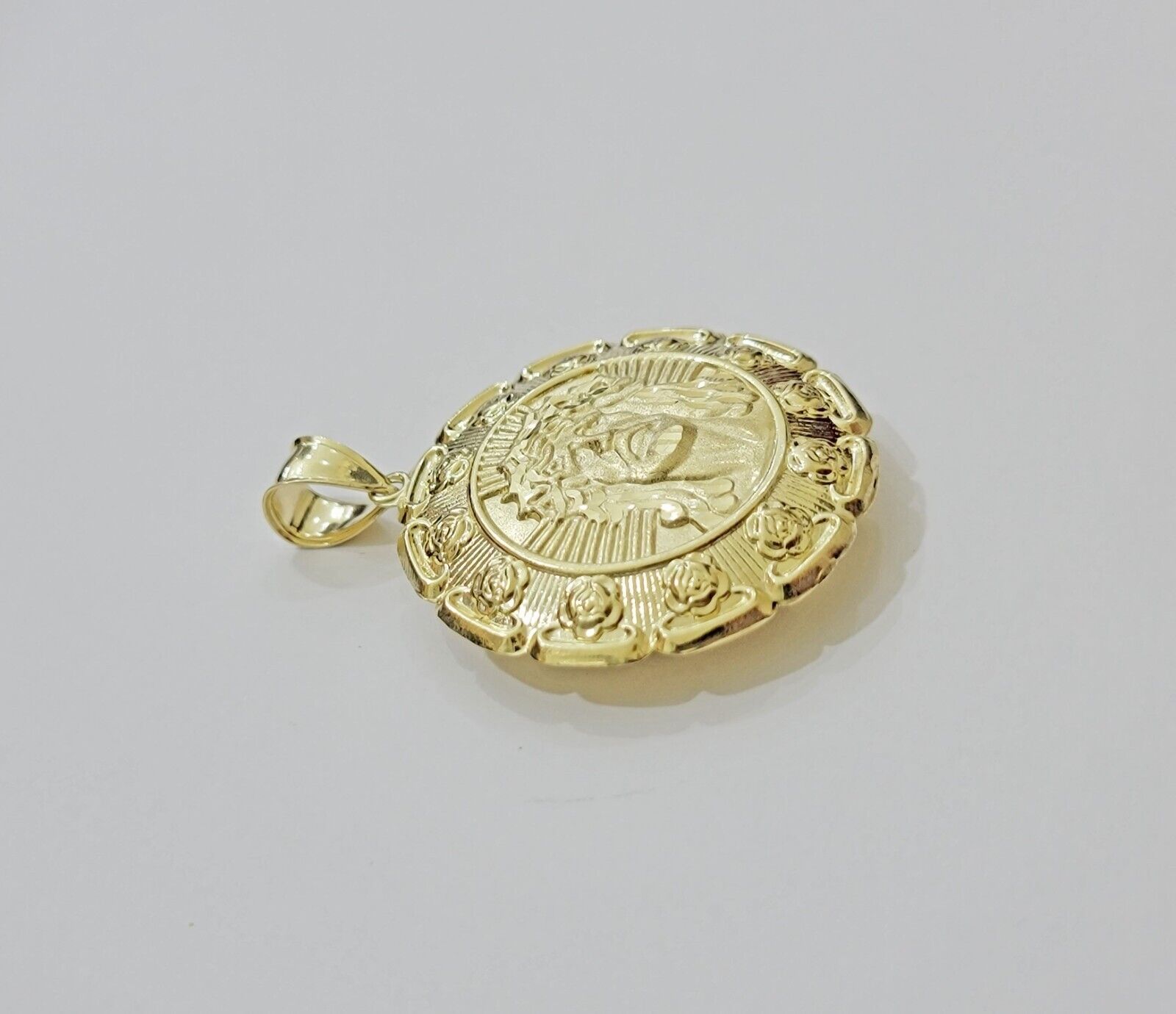 Real 10k Yellow Gold Charm Pendant Jesus Head Face & Virgin Mary 2 Inch 10KT Men - GoldenlinQ