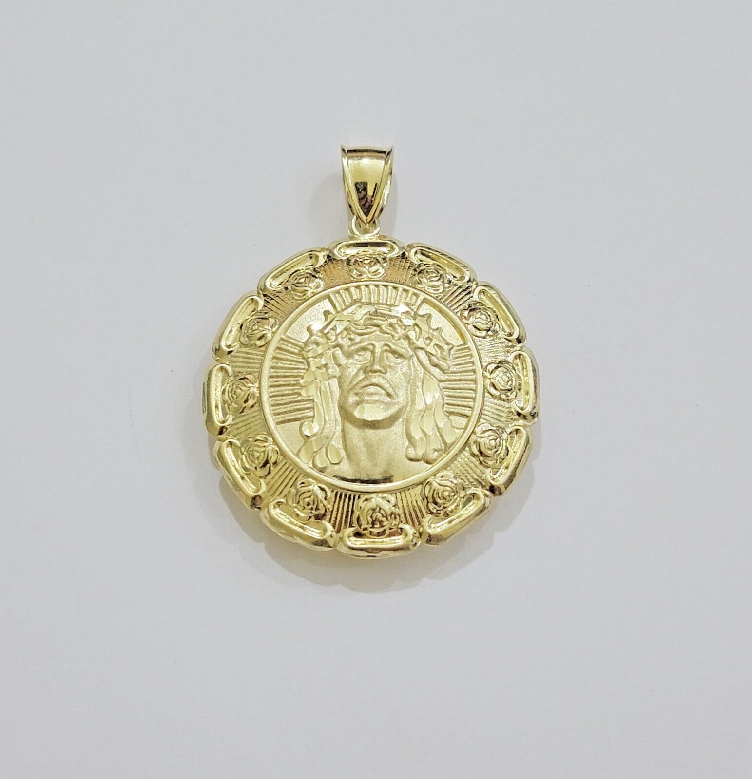 Real 10k Yellow Gold Charm Pendant Jesus Head Face & Virgin Mary 2 Inch 10KT Men - GoldenlinQ