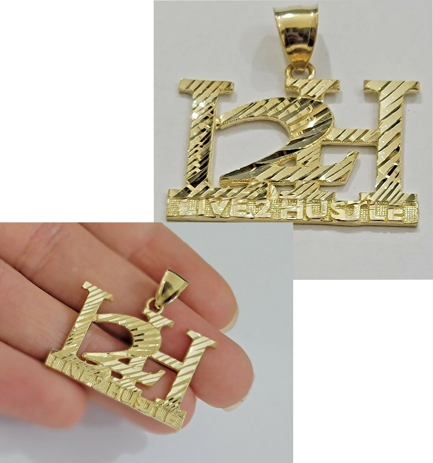 Real 10k Yellow gold charm Pendant LIVE TO HUSTLE 10kt gold - GoldenlinQ