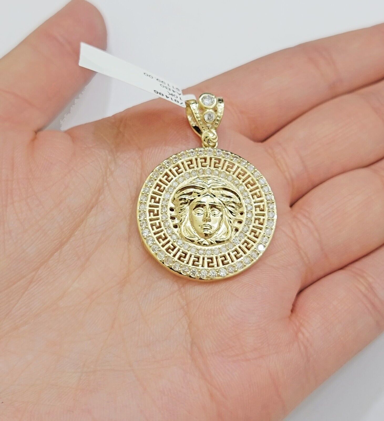 Real 10k Yellow Gold Charm Pendant Medusa Head 1.5" With Stones 10kt for Chain - GoldenlinQ