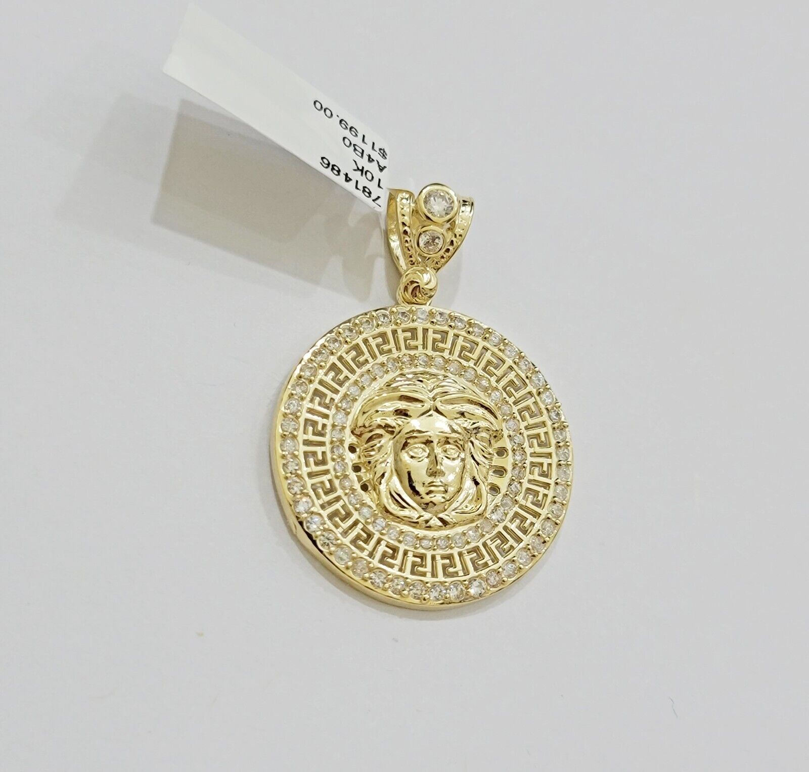 Real 10k Yellow Gold Charm Pendant Medusa Head 1.5" With Stones 10kt for Chain - GoldenlinQ