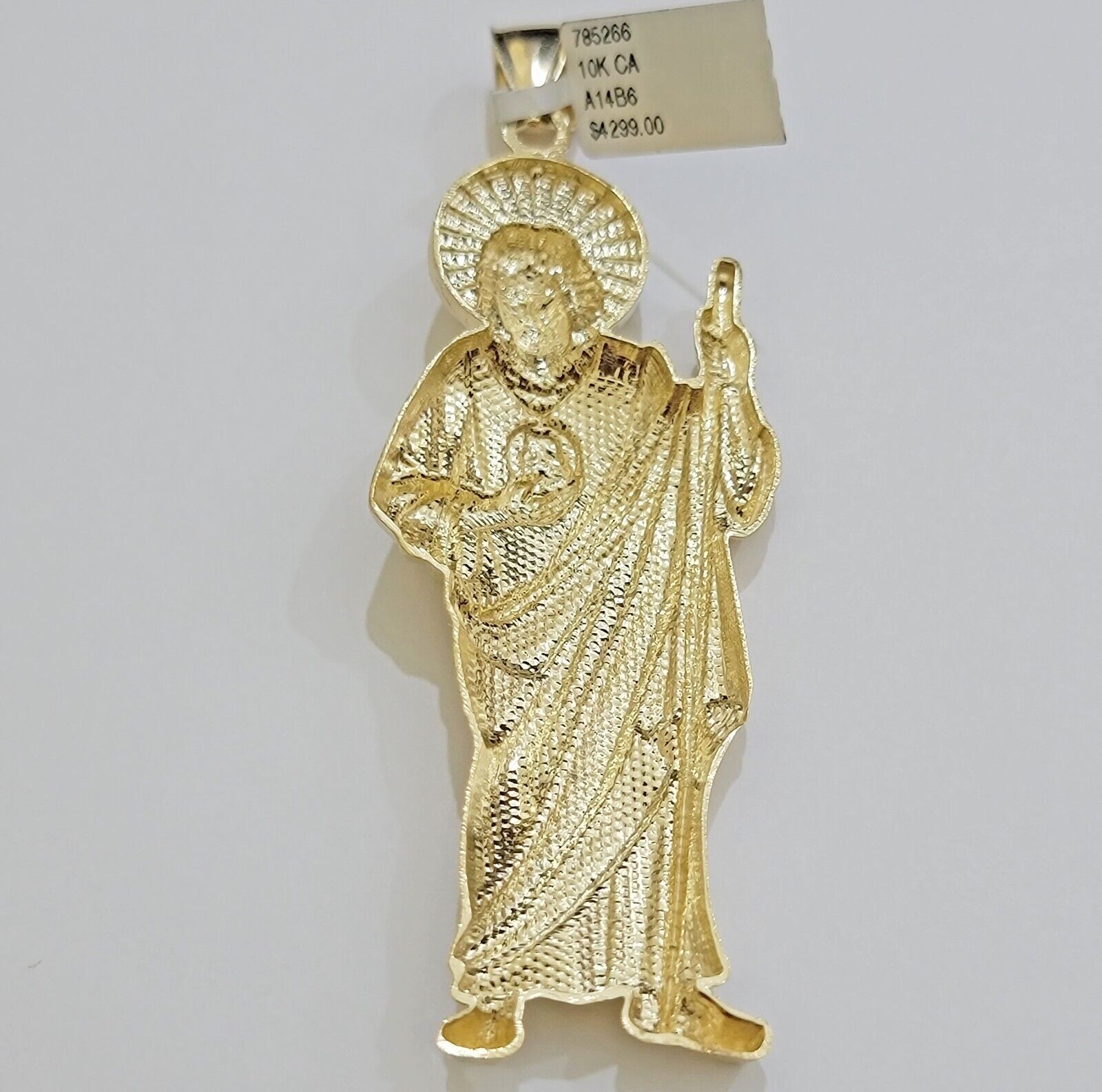 Real 10k Yellow Gold Charm Saint Juda Pendant Men's 3.5 Inch Jude the Apostle - GoldenlinQ