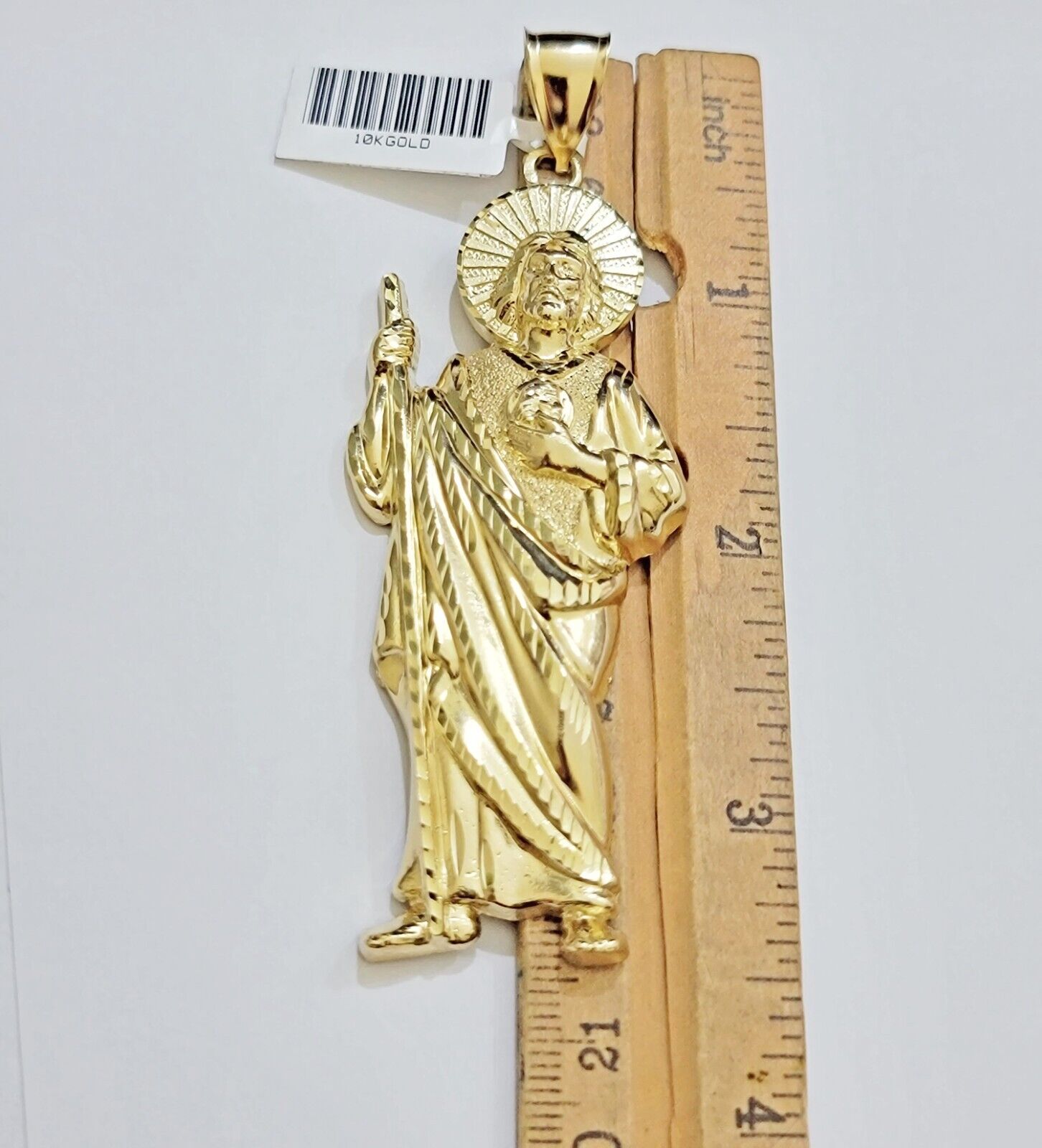 Real 10k Yellow Gold Charm Saint Juda Pendant Men's 3.5 Inch Jude the Apostle - GoldenlinQ