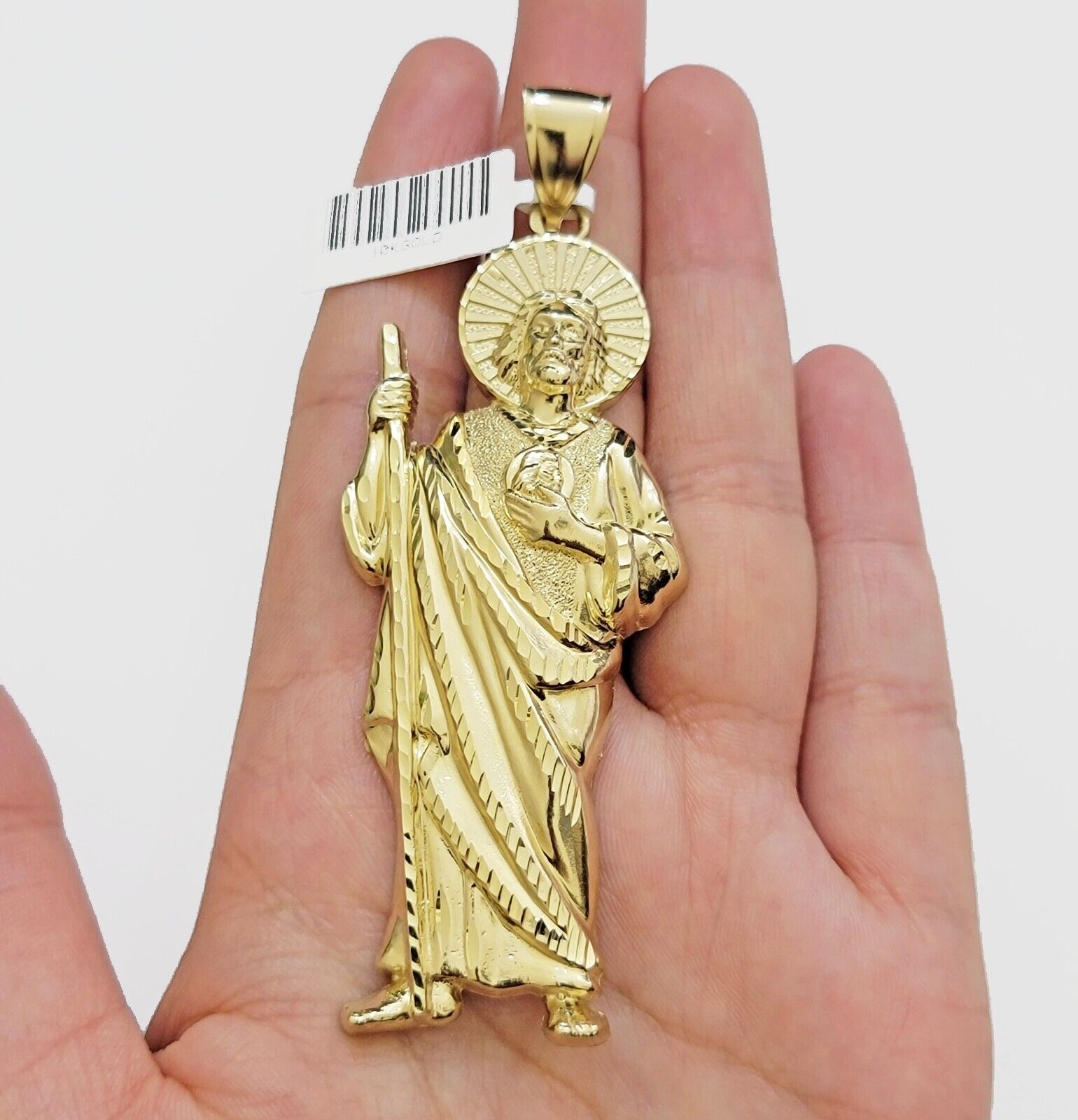 Real 10k Yellow Gold Charm Saint Juda Pendant Men's 3.5 Inch Jude the Apostle - GoldenlinQ