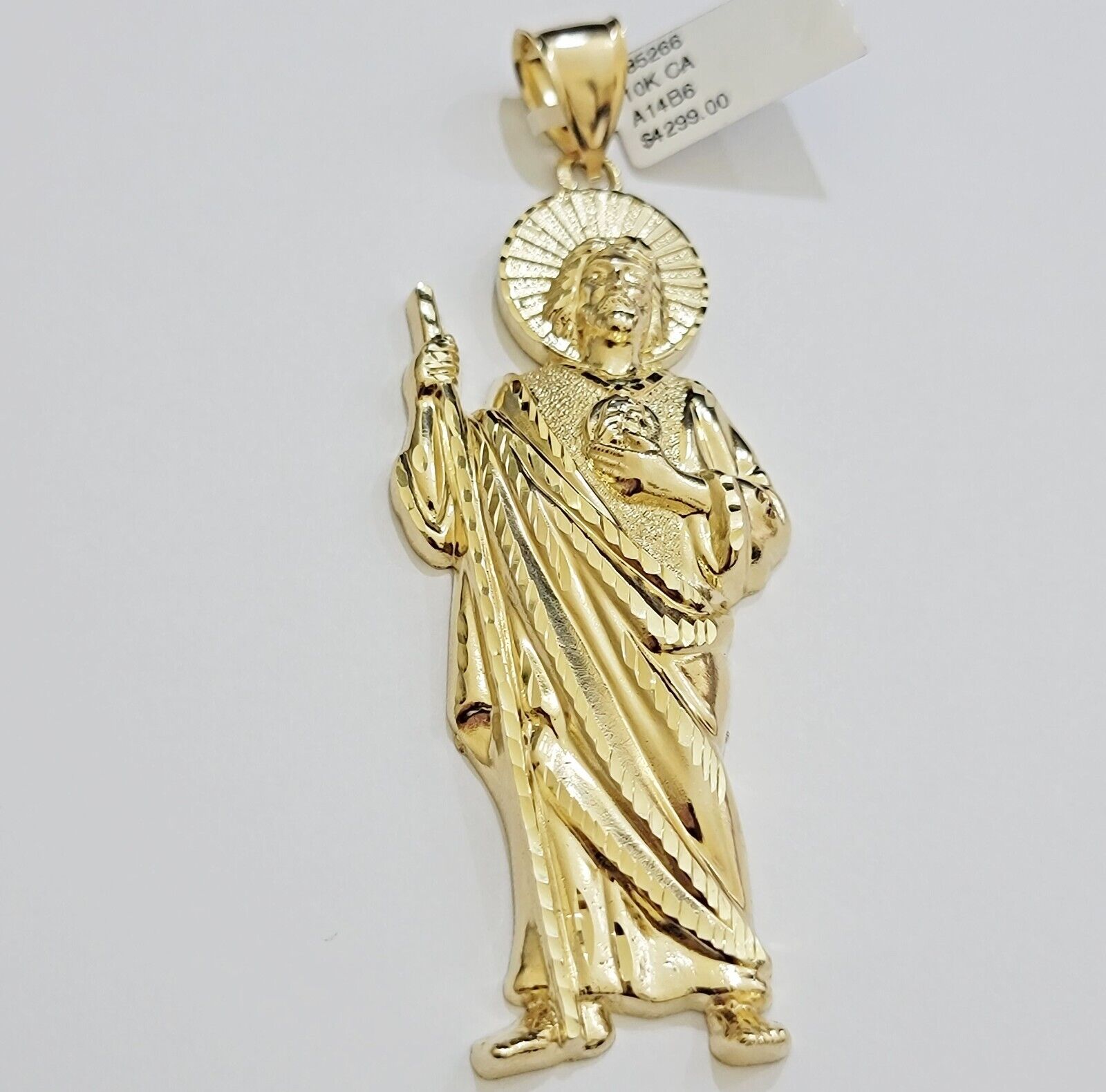 Real 10k Yellow Gold Charm Saint Juda Pendant Men's 3.5 Inch Jude the Apostle - GoldenlinQ