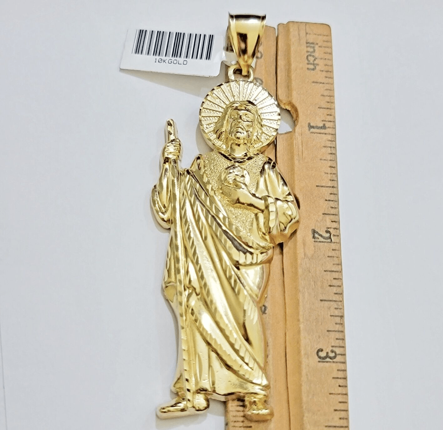 Real 10k Yellow Gold Charm Saint Juda Pendant Men's 5" Inch Jude the Apostle - GoldenlinQ