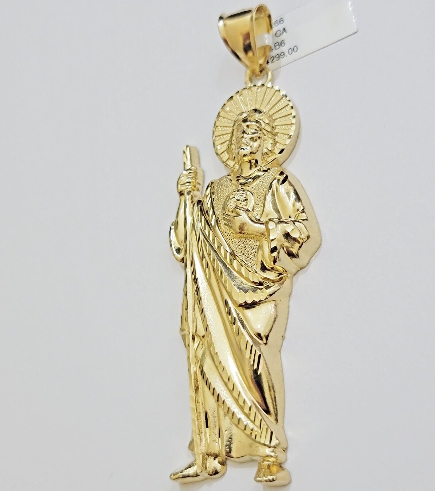 Real 10k Yellow Gold Charm Saint Juda Pendant Men's 5" Inch Jude the Apostle - GoldenlinQ