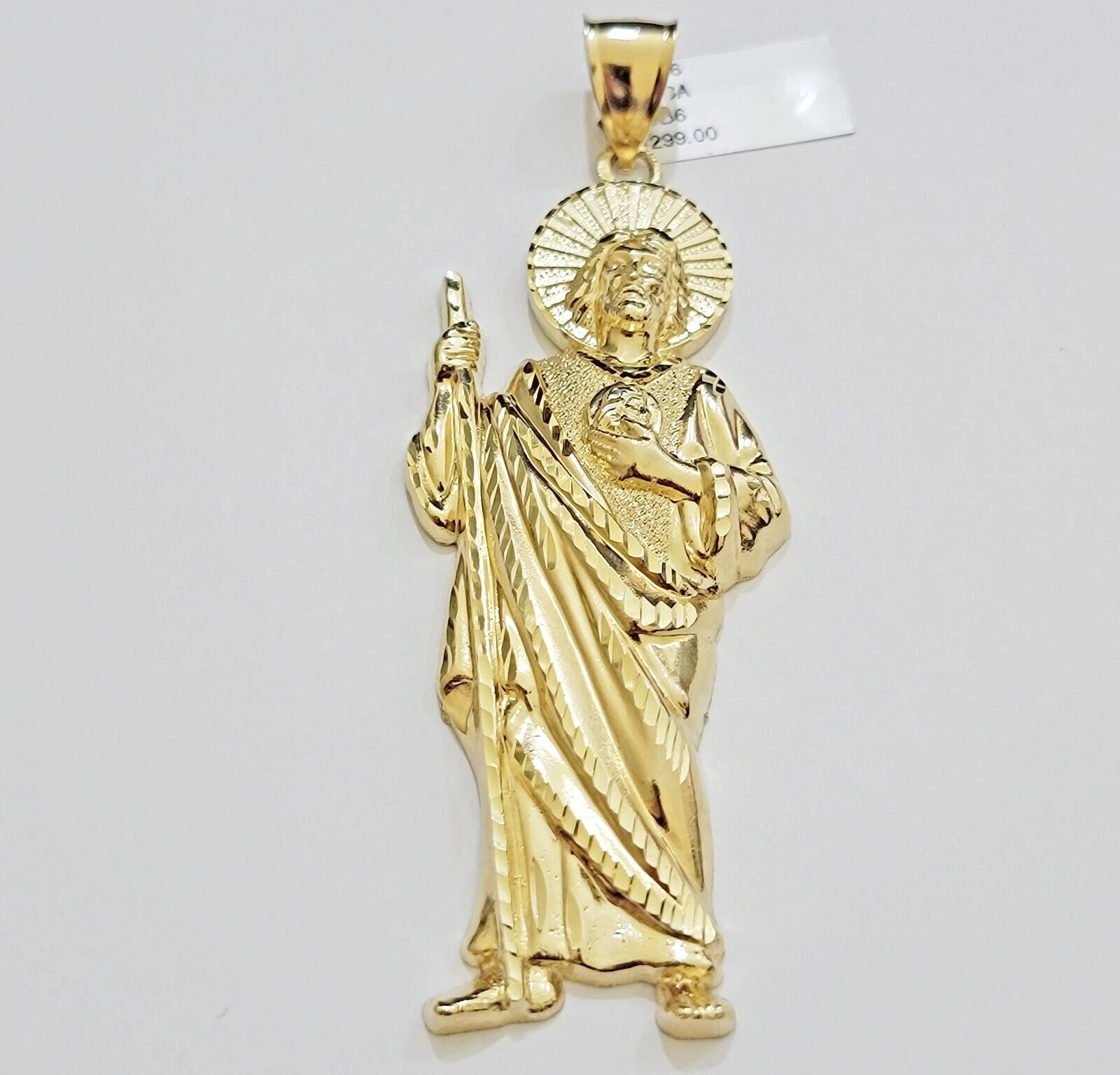 Real 10k Yellow Gold Charm Saint Juda Pendant Men's 5" Inch Jude the Apostle - GoldenlinQ