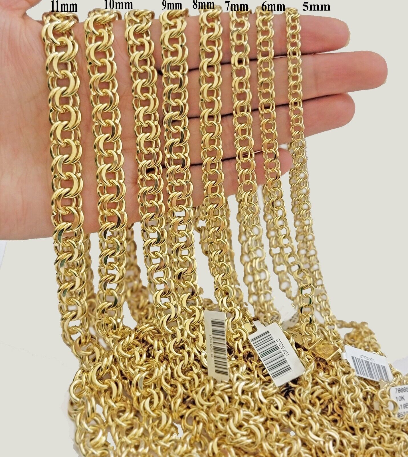 Real 10k Yellow Gold Chino Chain Solid Link Necklace 5mm - 11mm 22" - 26" Mens - GoldenlinQ