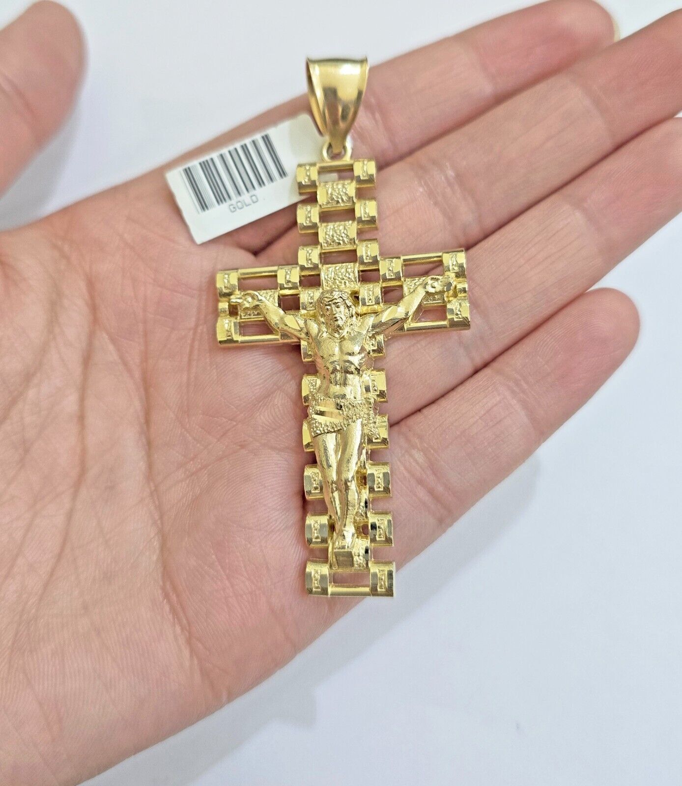 Real 10k Yellow Gold Cross Charm Pendant Mens Jesus Crucifix 3 Inch For Chain - GoldenlinQ