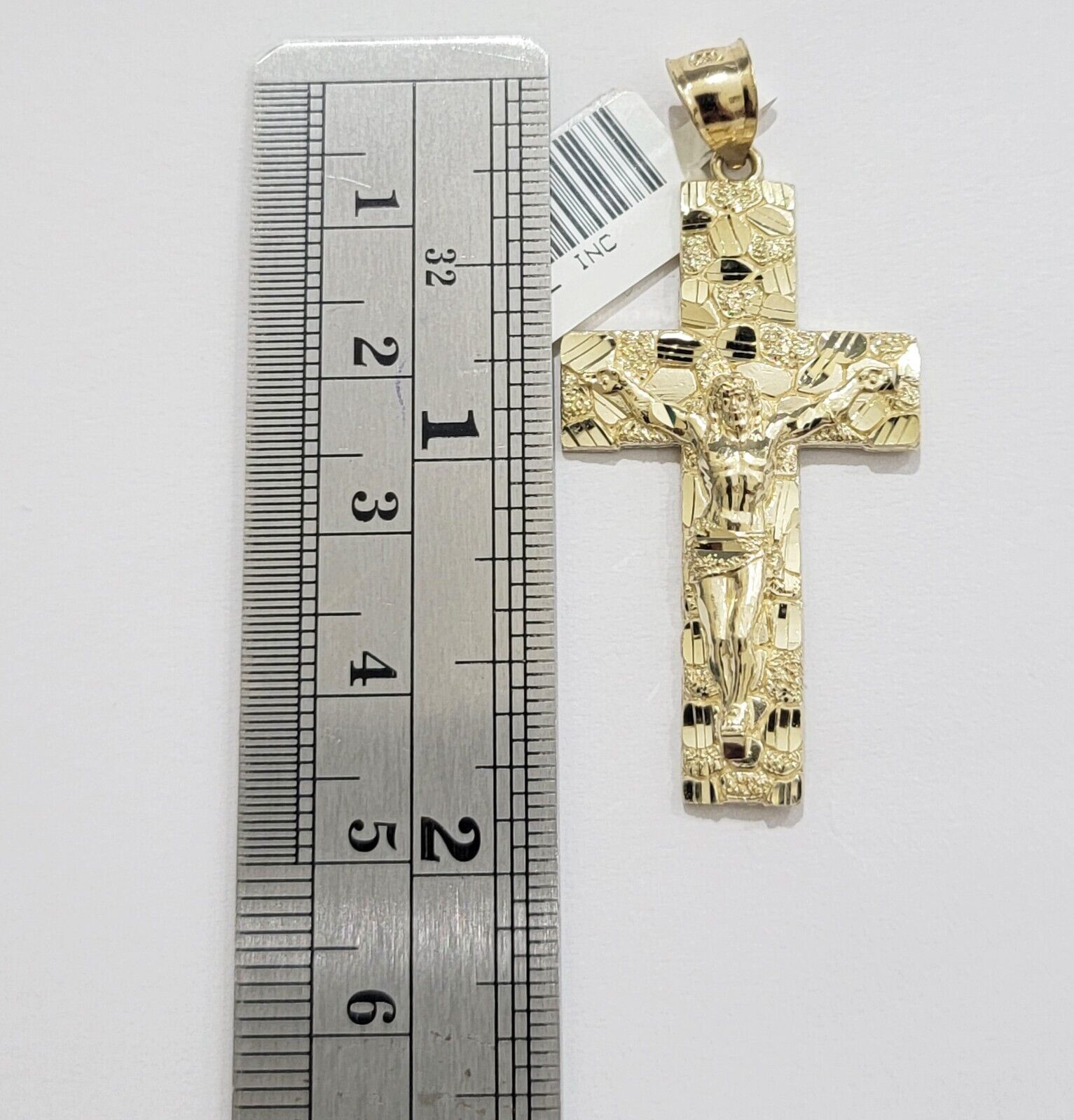 Real 10k Yellow Gold Cross Charm Pendant Nugget Jesus Crucifix 10KT Men Women - GoldenlinQ