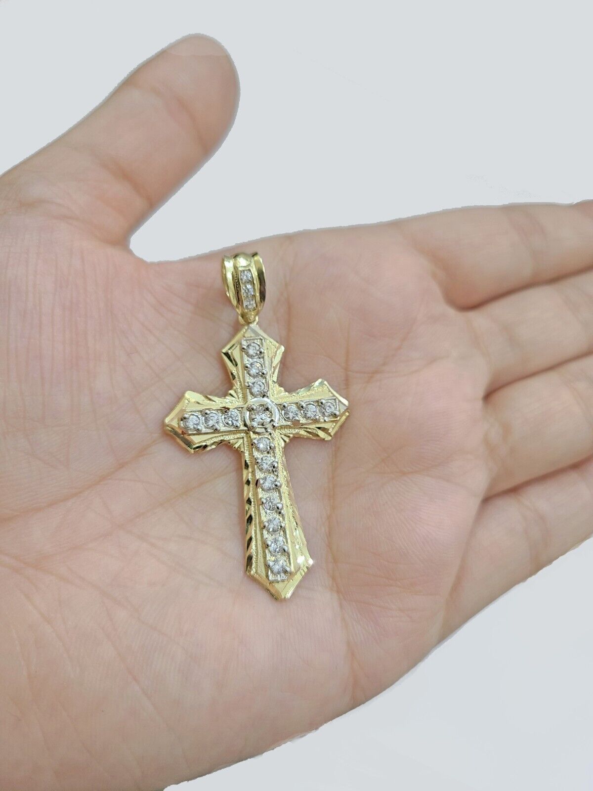 Real 10k Yellow Gold Cross Charm Rope Chain Necklace 4mm 18'' Pendant 10kt Jesus - GoldenlinQ