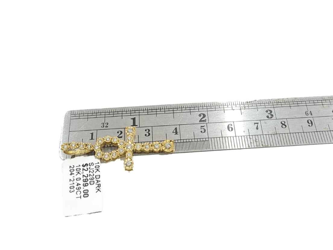 Real 10k Yellow Gold Cross Diamond Charm 0.49CT Pendant 1.5'' inch Genuine 10kt - GoldenlinQ