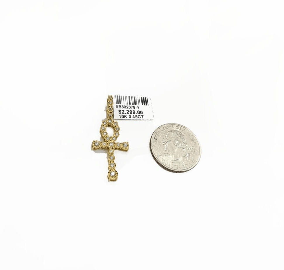 Real 10k Yellow Gold Cross Diamond Charm 0.49CT Pendant 1.5'' inch Genuine 10kt - GoldenlinQ