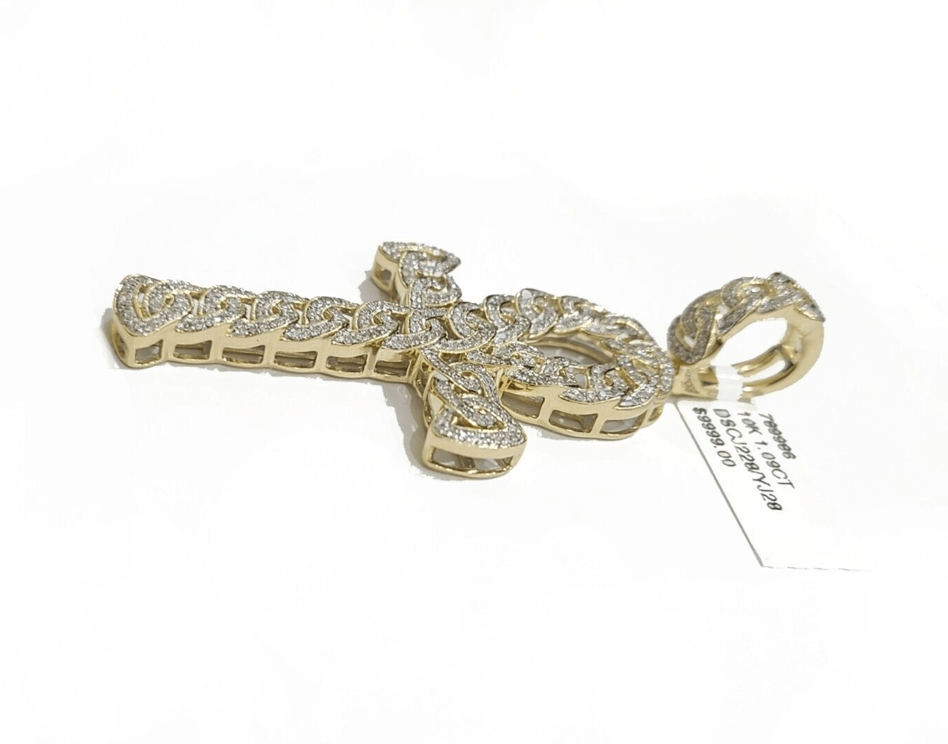 Real 10k Yellow Gold Cross Diamond Charm Pendant 2.5'' inches Genuine 10kt - GoldenlinQ