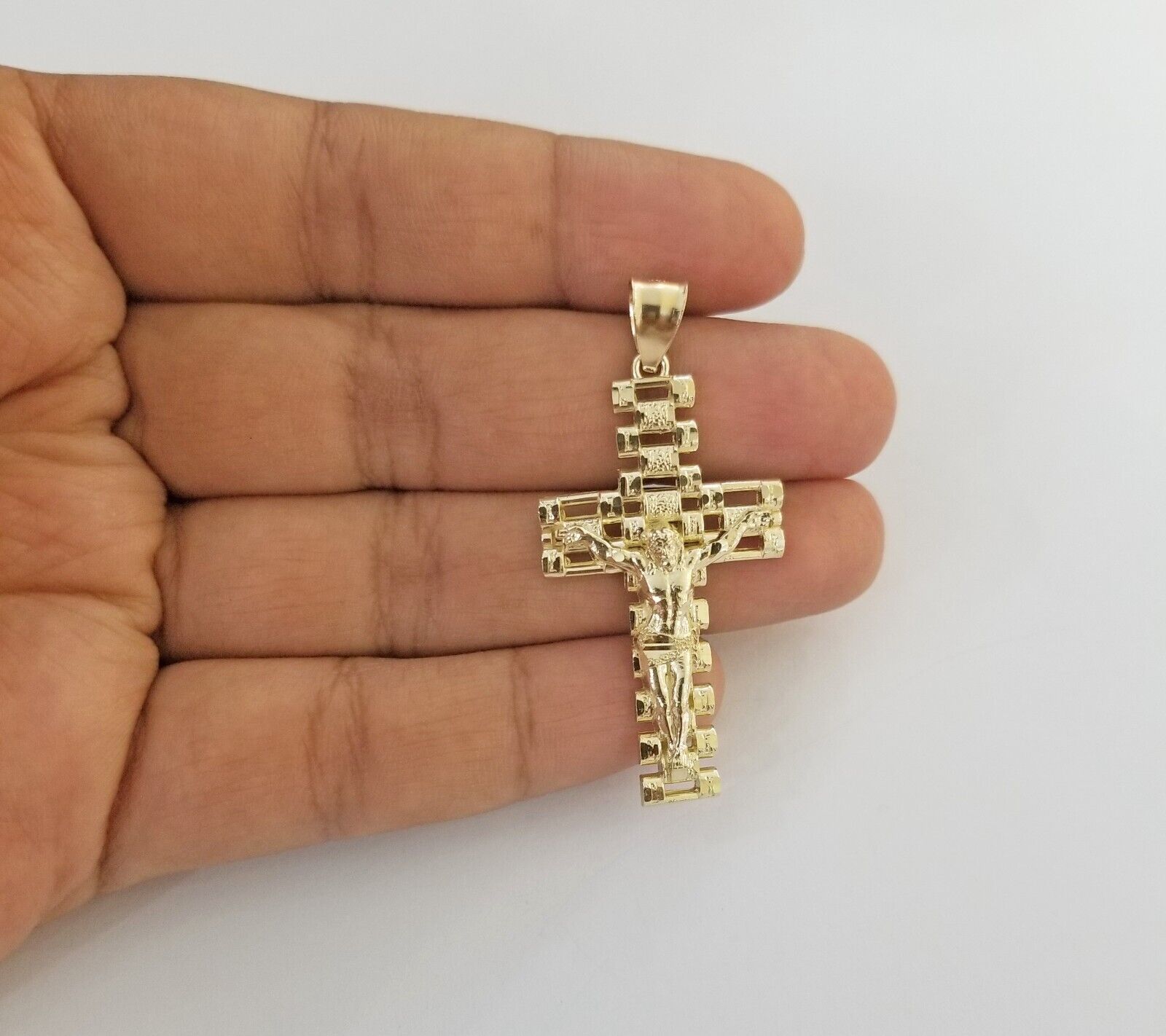 Real 10k Yellow Gold Cross Pendant Charm Jesus Crucifix Men 10kt - GoldenlinQ