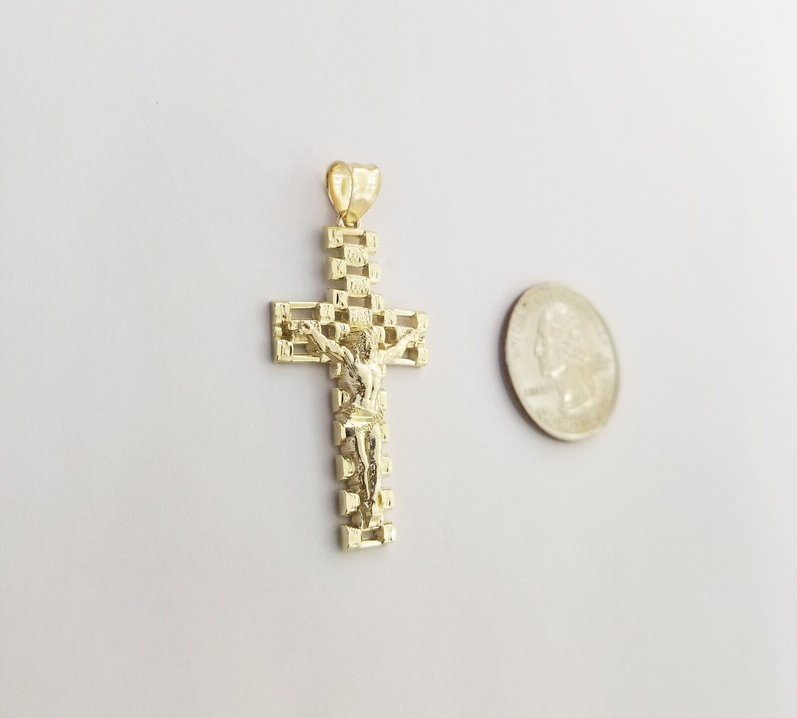 Real 10k Yellow Gold Cross Pendant Charm Jesus Crucifix Men 10kt - GoldenlinQ