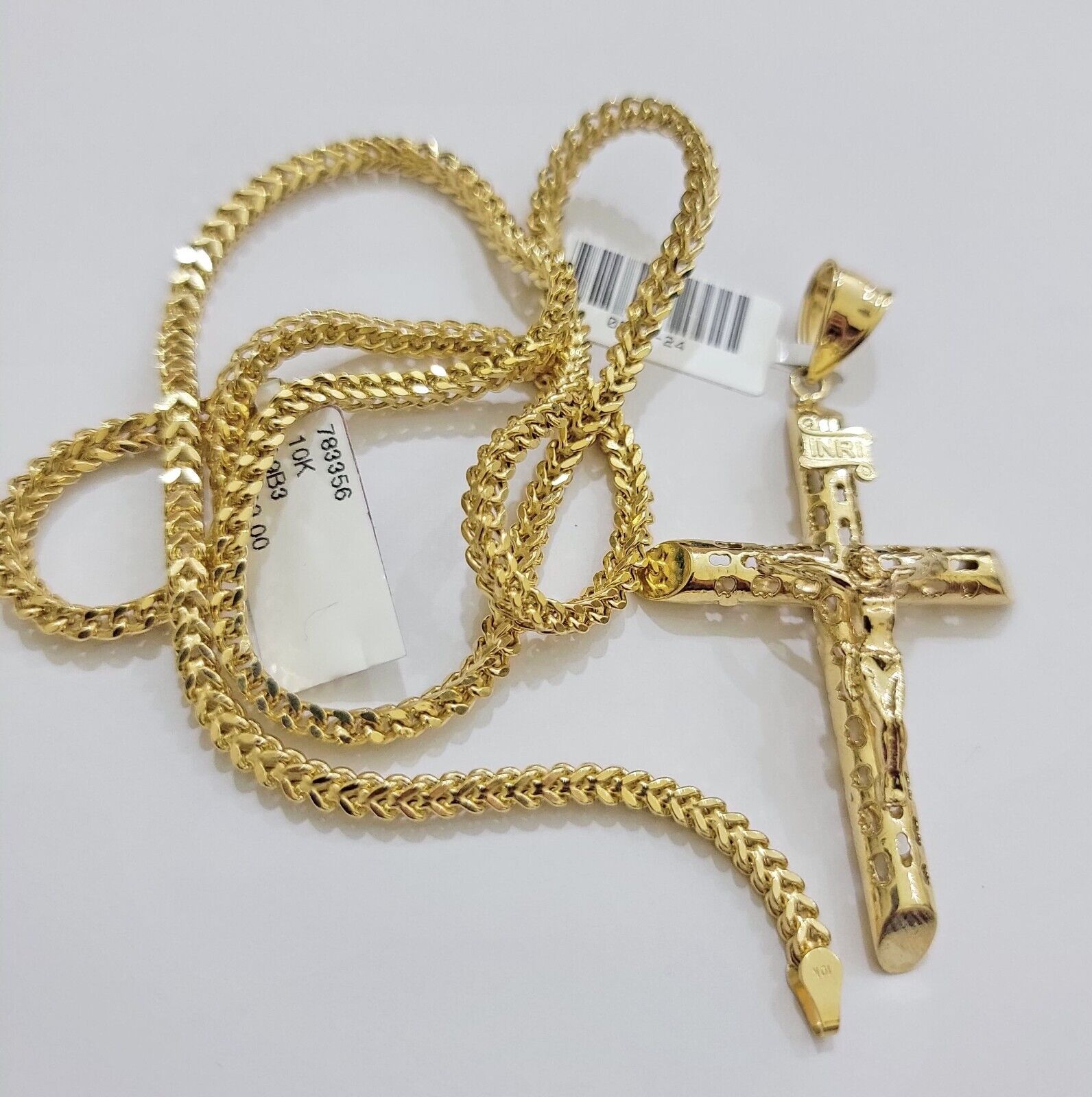 REAL 10k Yellow Gold Cross Pendant Franco Chain Necklace 22 Inch &Jesus Crucifix - GoldenlinQ