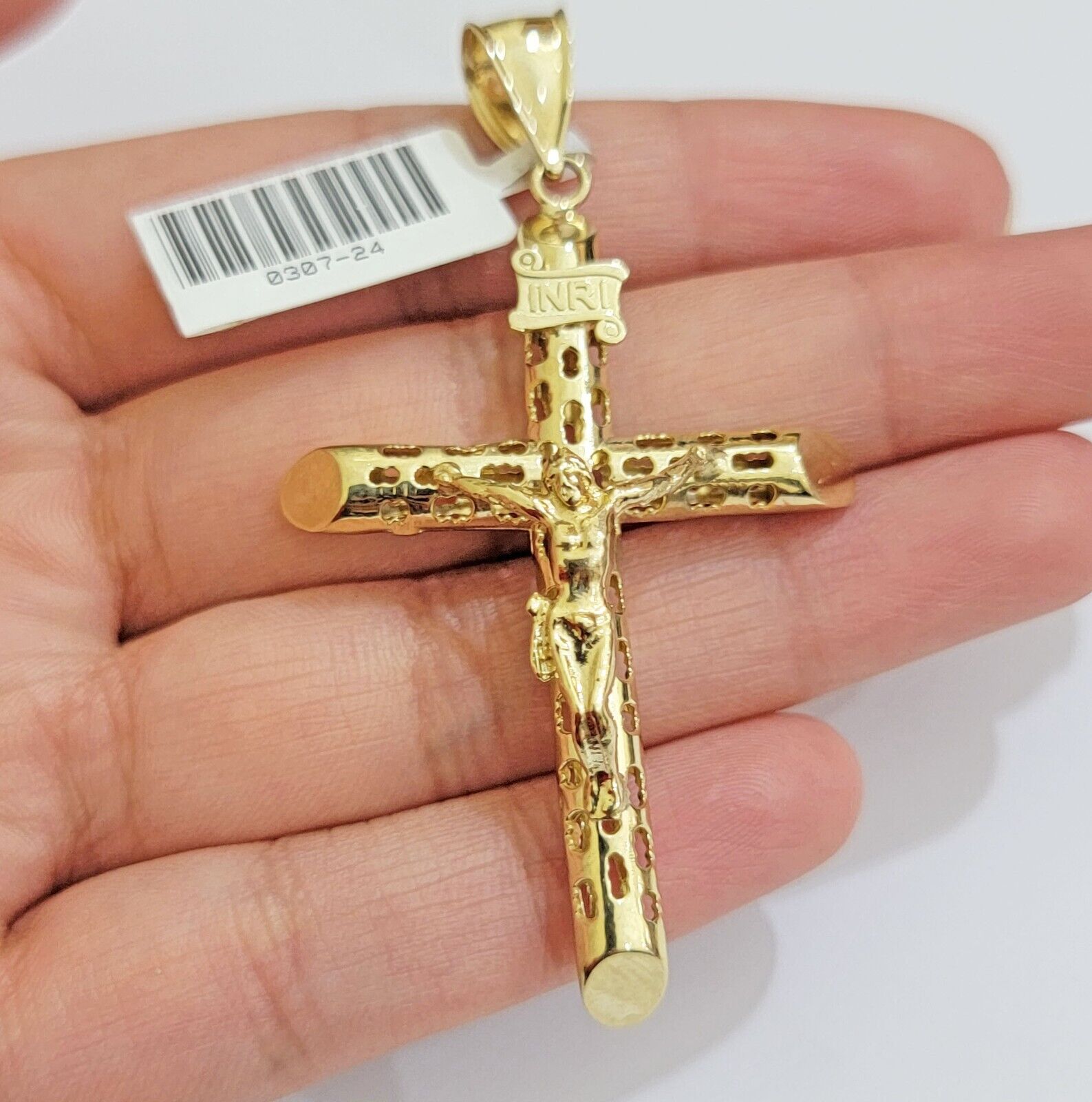 REAL 10k Yellow Gold Cross Pendant Franco Chain Necklace 22 Inch &Jesus Crucifix - GoldenlinQ