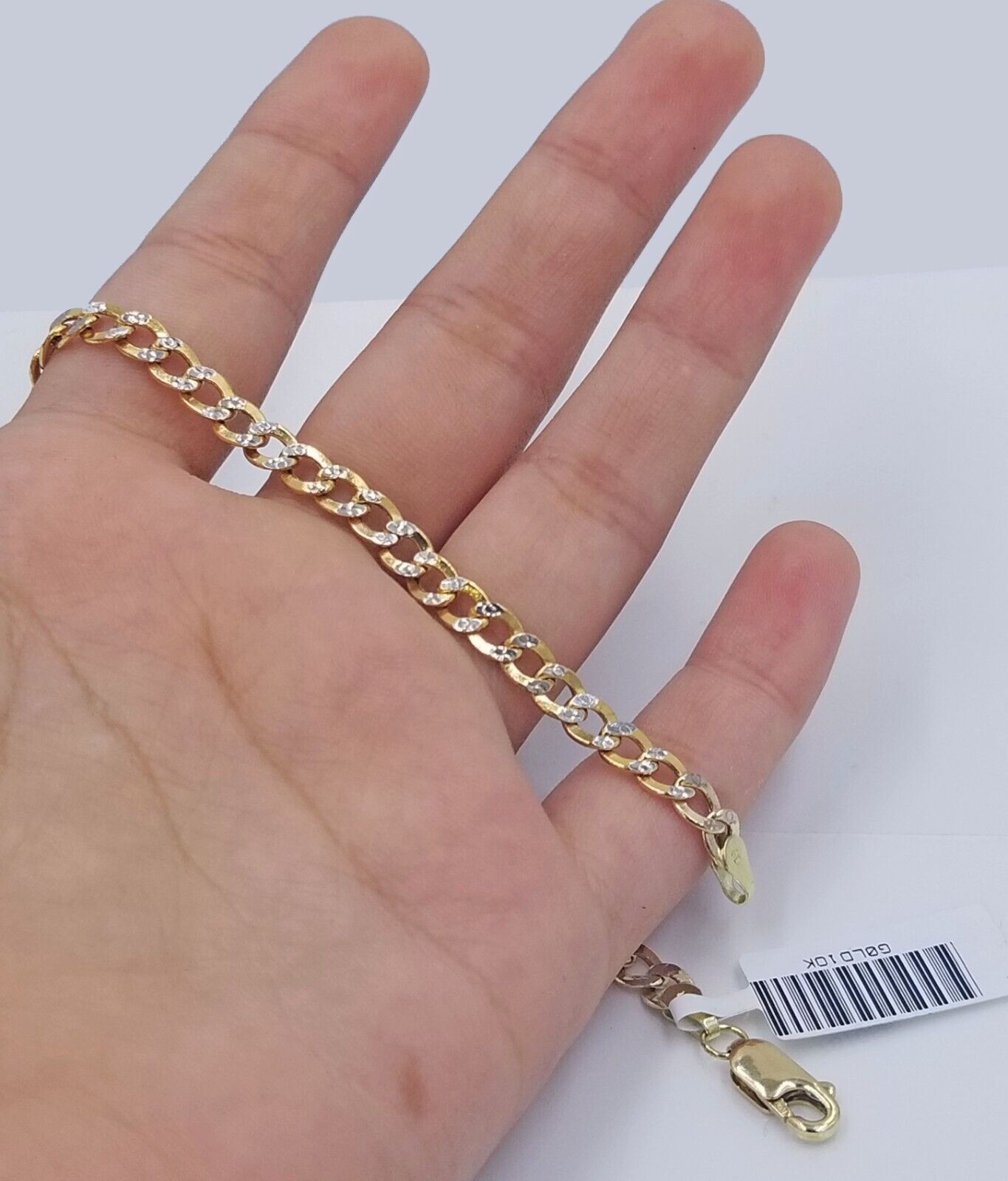 Real 10k Yellow Gold Cuban Curb link 4mm 8" Bracelet Diamond Cut - GoldenlinQ