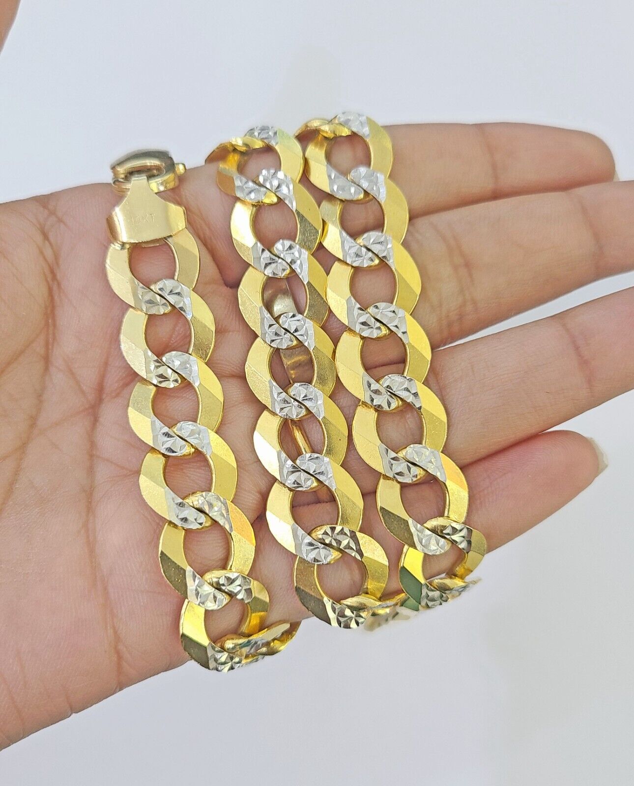 Real 10k Yellow Gold Cuban Curb Link Chain 12mm 28" Gold Diamond cut - GoldenlinQ